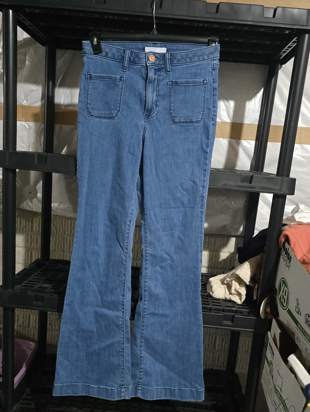 LC Lauren Conrad Blue Flared Jeans with Front Patch Pockets
